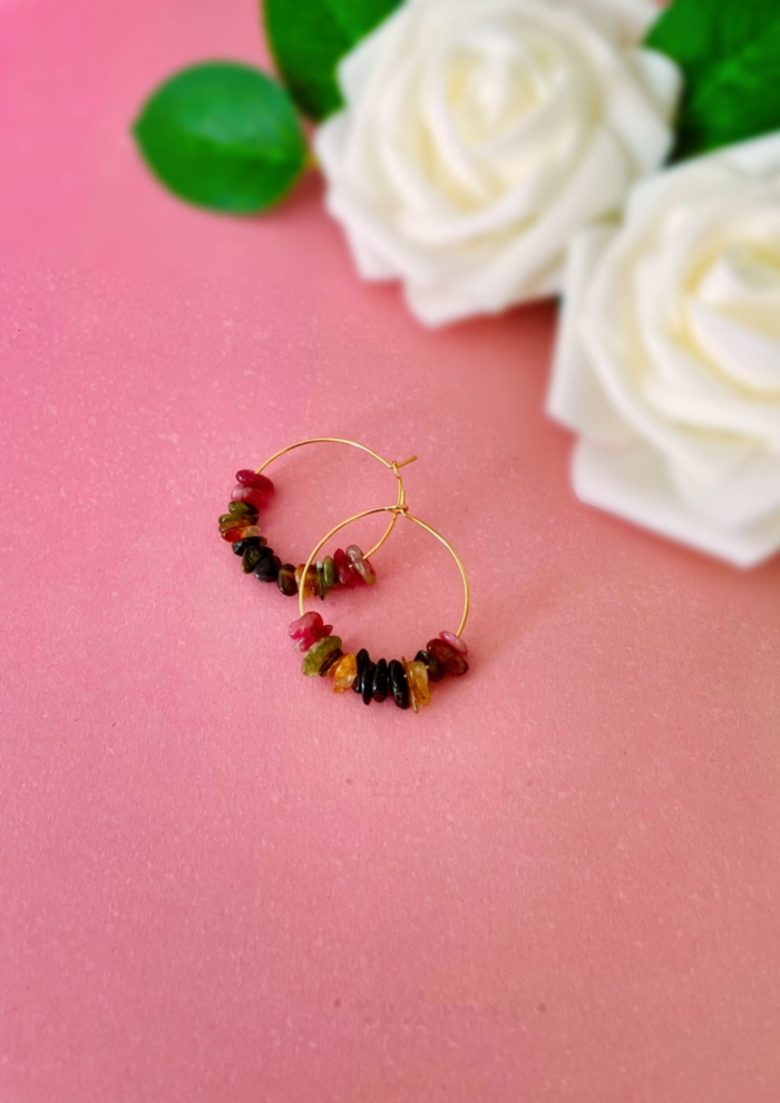 Boucles d'oreilles en tourmaline multicolore