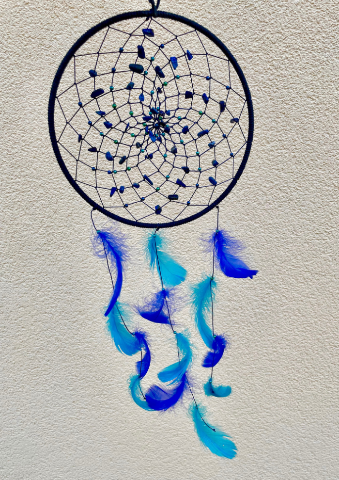 Attrape rêve bleue avec lapis-lazuli (fait main)